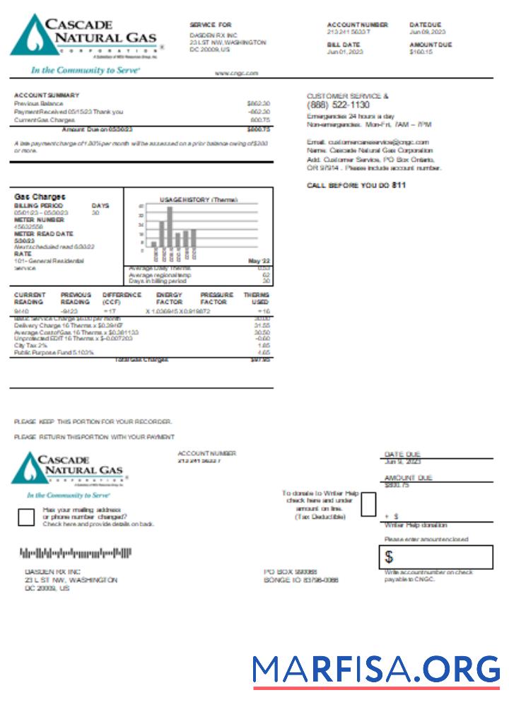 Downloadable Cascade Natural Gas utility business bill SCR real example